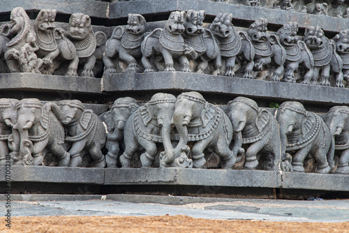 Sculptures created by Hosysala dynasty in 12 Century at Belur Temple in Karnataka India photo