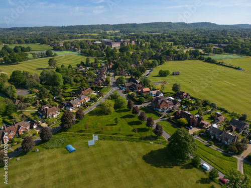Aerial view of Cranleigh, Surrey, UK on a sunny May morning