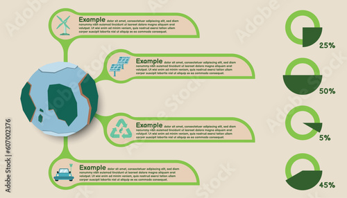 WebInfographic renewable energy template for energy consumption sustainable information presentation. Vector geometry and icon elements. ecology modern workflow diagrams. Report plan 4 topics photo