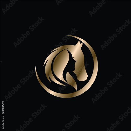 Girl And Horse Logo Design And Horse Farm Template Vector.