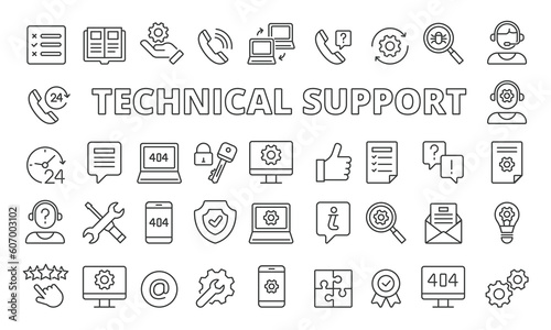Set of Technical support icons in line design. Computer support,Tech support, IT helpdesk, Hardware repair. Technical support vector illustrations. icons isolated on while background vector