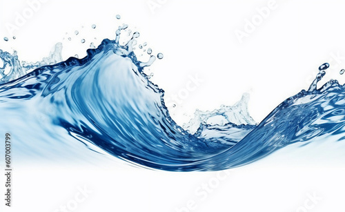 Blue water splash and wave on white background. Generative Ai