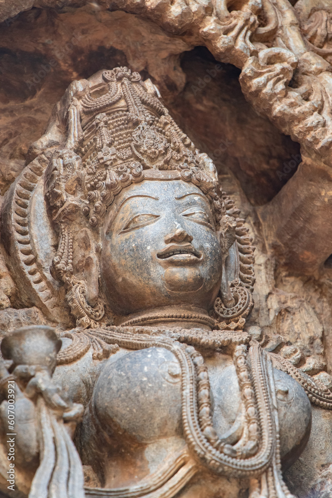 Sculptures created by Hoysala dynasty in 12 Century at Halebidu in Karnataka India Sculptures created by Hoysala dynasty in 12 Century at Halebidu in Karnataka India