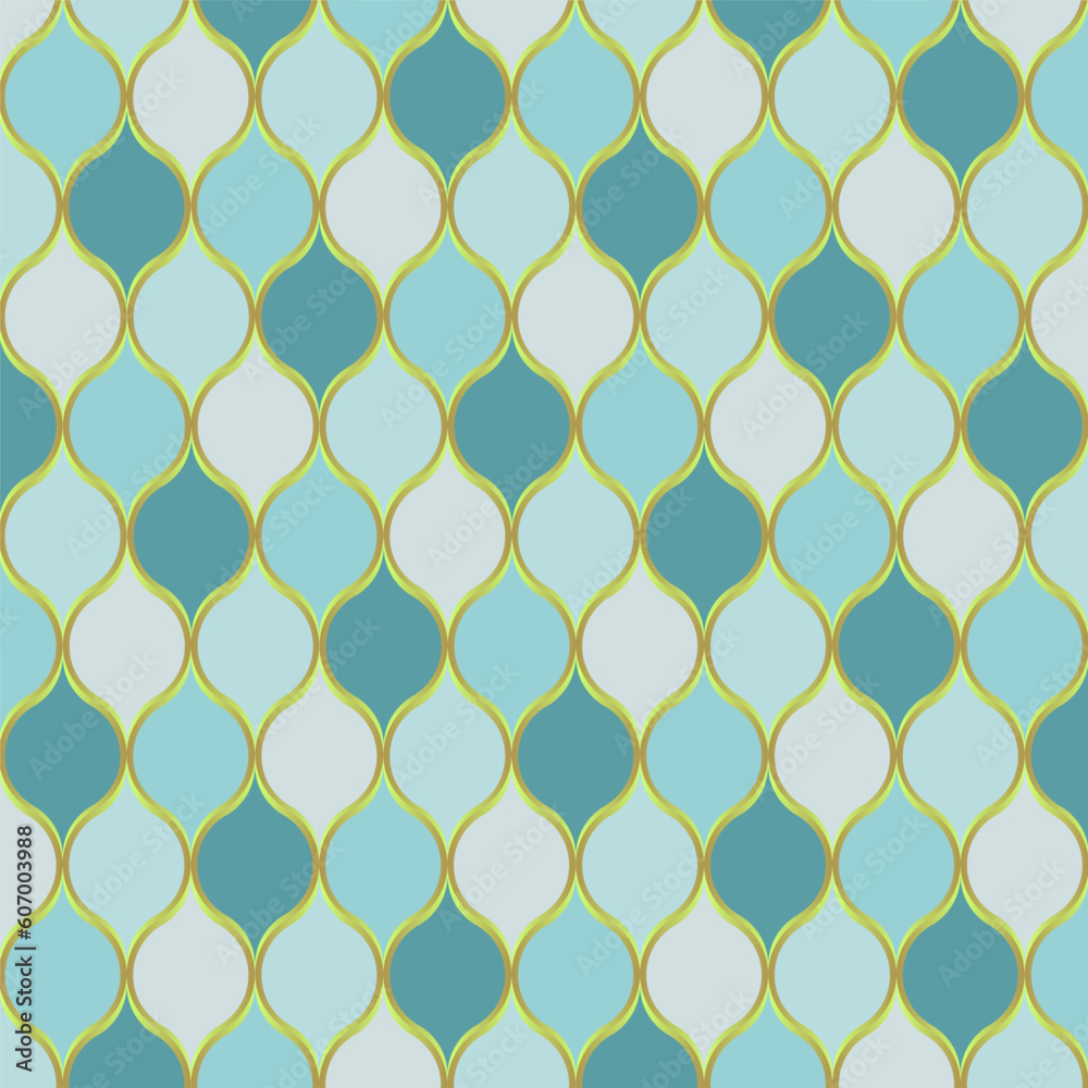 Naklejka premium Blue mosaic flake pattern with gold edge. Praying the texture of the blue snake scales. cloth cover background 