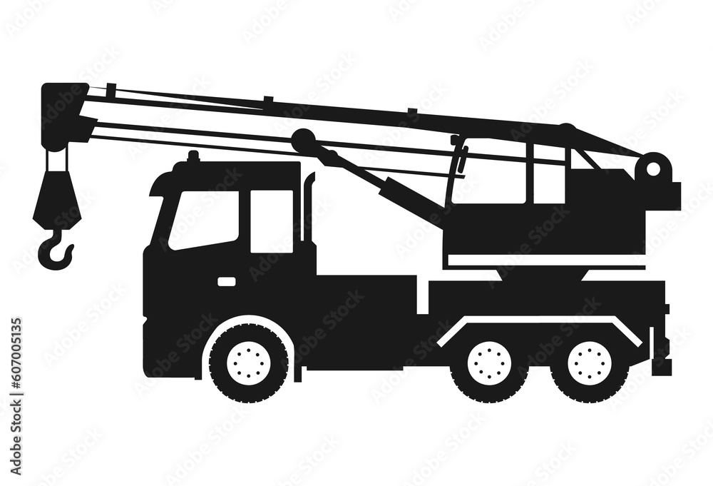 Black silhouette of Excavator isolated on transparent background. PNG
