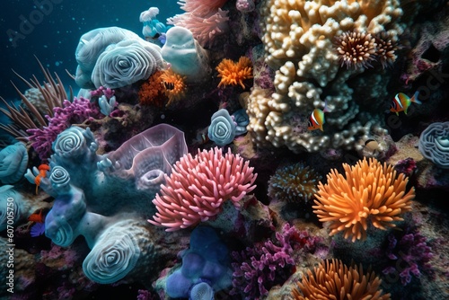Whispers of Nature  Flowers on Corals in the Blue Sea  Generative AI