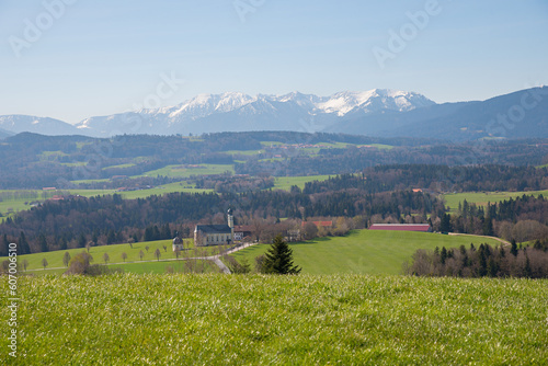 alps view from irschenberg lookout point, upper bavarian landscape photo