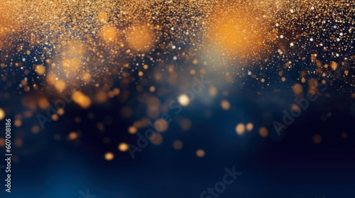 Festive Magic Gold Flying Glitter On Dark Blue Background For Cards Or Wallpapers Created With Artificial Intelligence