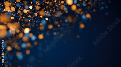 Festive Magic Gold Flying Glitter On Dark Blue Background For Cards Or Wallpapers Created With Artificial Intelligence
