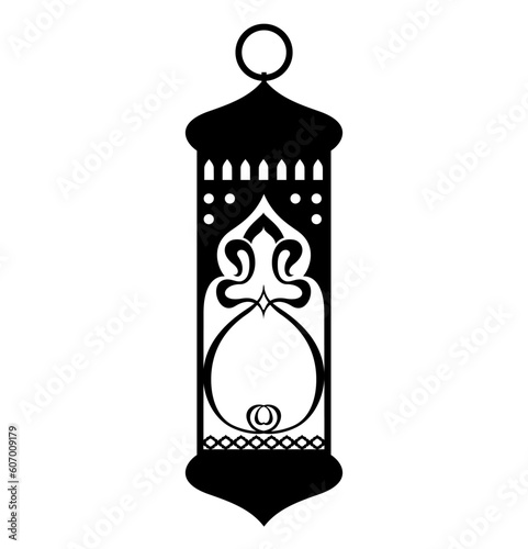 Islamic lantern silhouette flat logo vector illustration. Ramadan logo. Black lantern for Ramadan, illustration of monochrome frame lantern