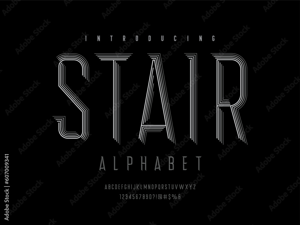 Chisel style alphabet design with uppercase, number and symbols Stock