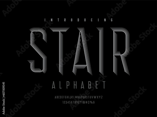 Chisel style alphabet design with uppercase, number and symbols