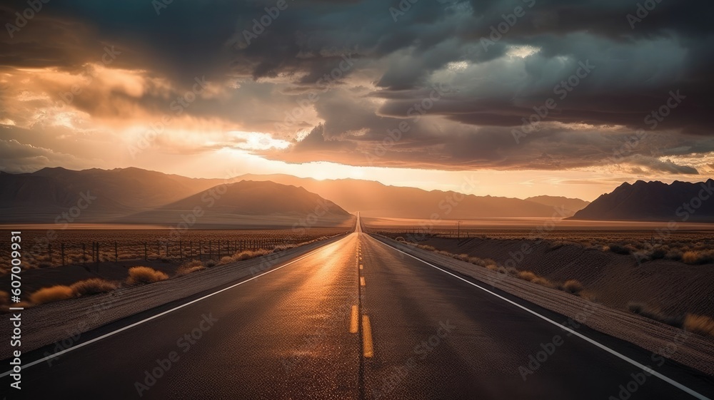 long highways stretching into the distance, symbolizing the freedom and excitement of embarking on a road trip. Generative AI