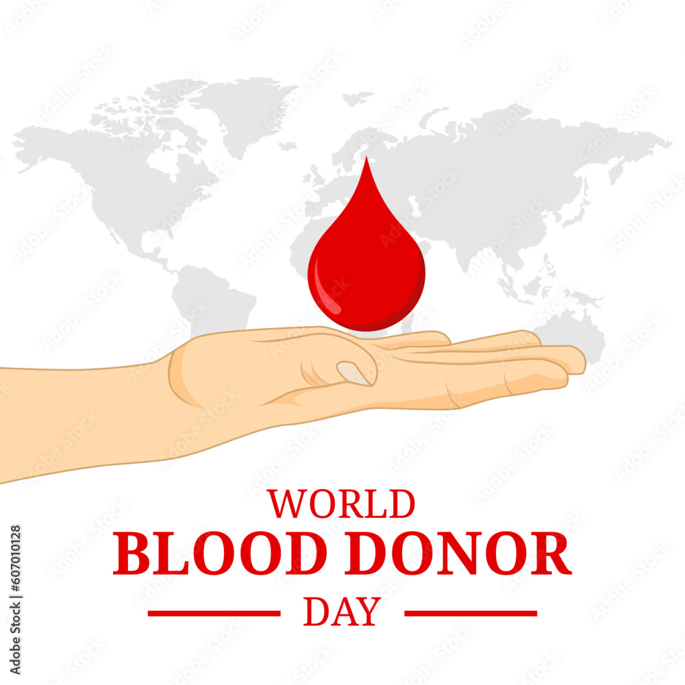 Obraz premium World Blood Donor Day. Donate Blood Concept Vector Illustrations. Donate concept with blood and hand