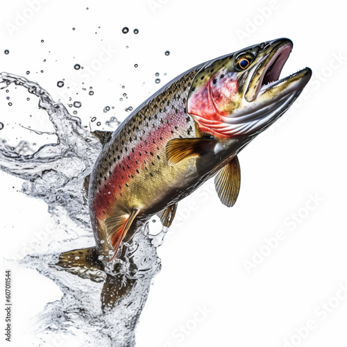 Spectacular Splash: Rainbow Trout Jumping into the Air, generated by IA 