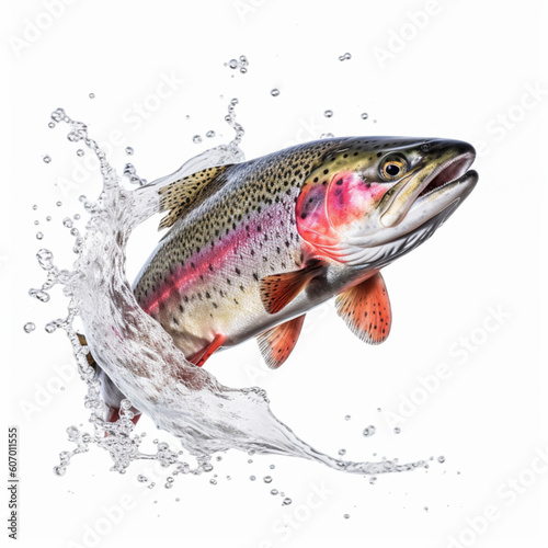 The Grace of Nature: Rainbow Trout Leaping in White Background,generated by IA 