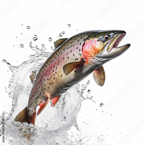 Energetic Rainbow Trout Leaping in Clear River Waters, generated by IA 