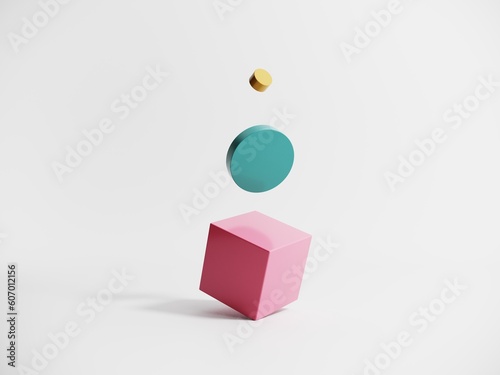 Abstract objects, shapes, elements on isolated white background - 3d render. Geometric icon, sign for web design. Podium, display with arches for product advertising. motion graphics in bright colors. © Jools_art