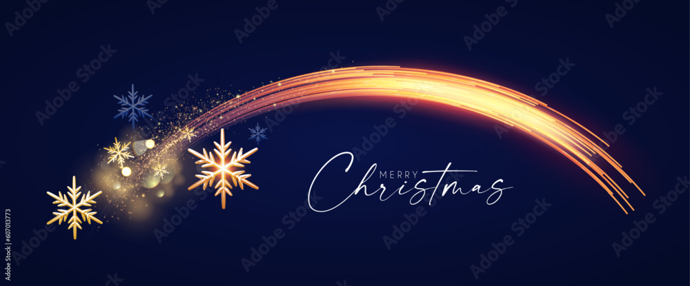 Merry Christmas shining celeration with motion light and gold snowflakes. Merry Christmas shining celeration with motion light and gold snowflakes.