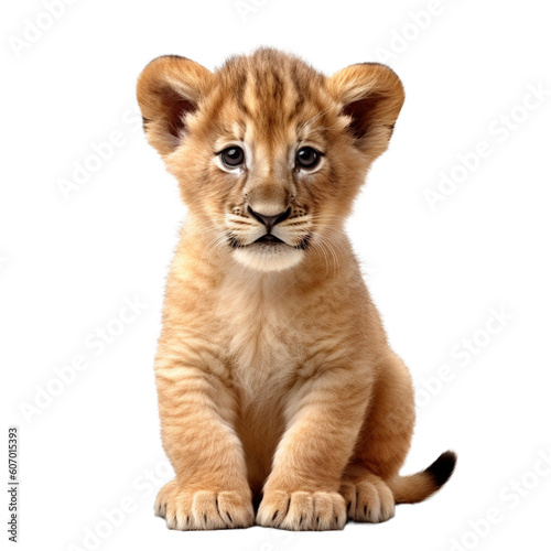 lion cub sitting , isolated on transparent background cutout 