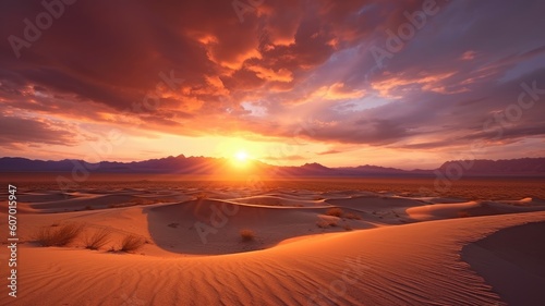 Desert sunsets: Pictures showcase breathtaking sunsets over desert horizons, creating a warm and serene atmosphere. Generative AI © SUPHANSA