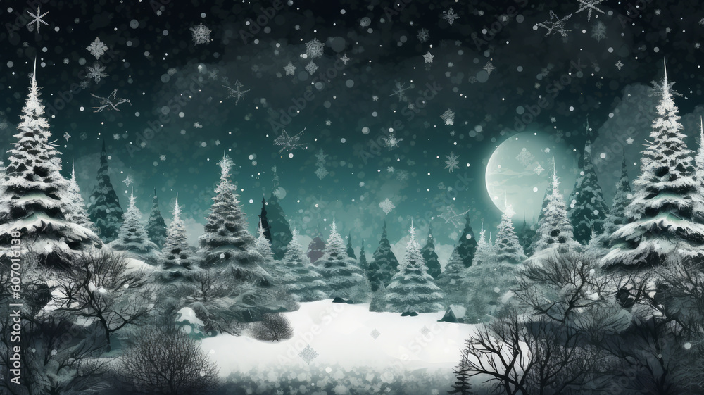 New Year's landscape Christmas trees on Christmas Eve. AI generated New Year's landscape Christmas trees on Christmas Eve. AI generated