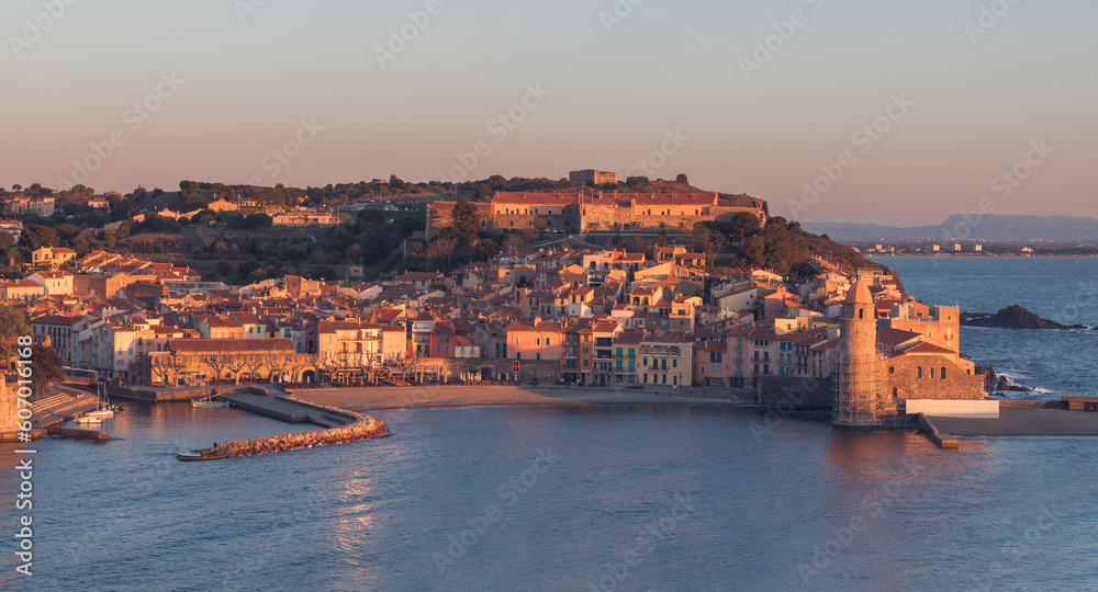 First sun light in the morning in Collioure, France