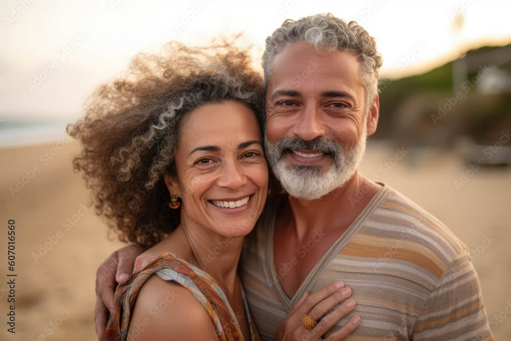 Middle age cuddling couple enjoying time on beach Middle age cuddling couple enjoying time on beach