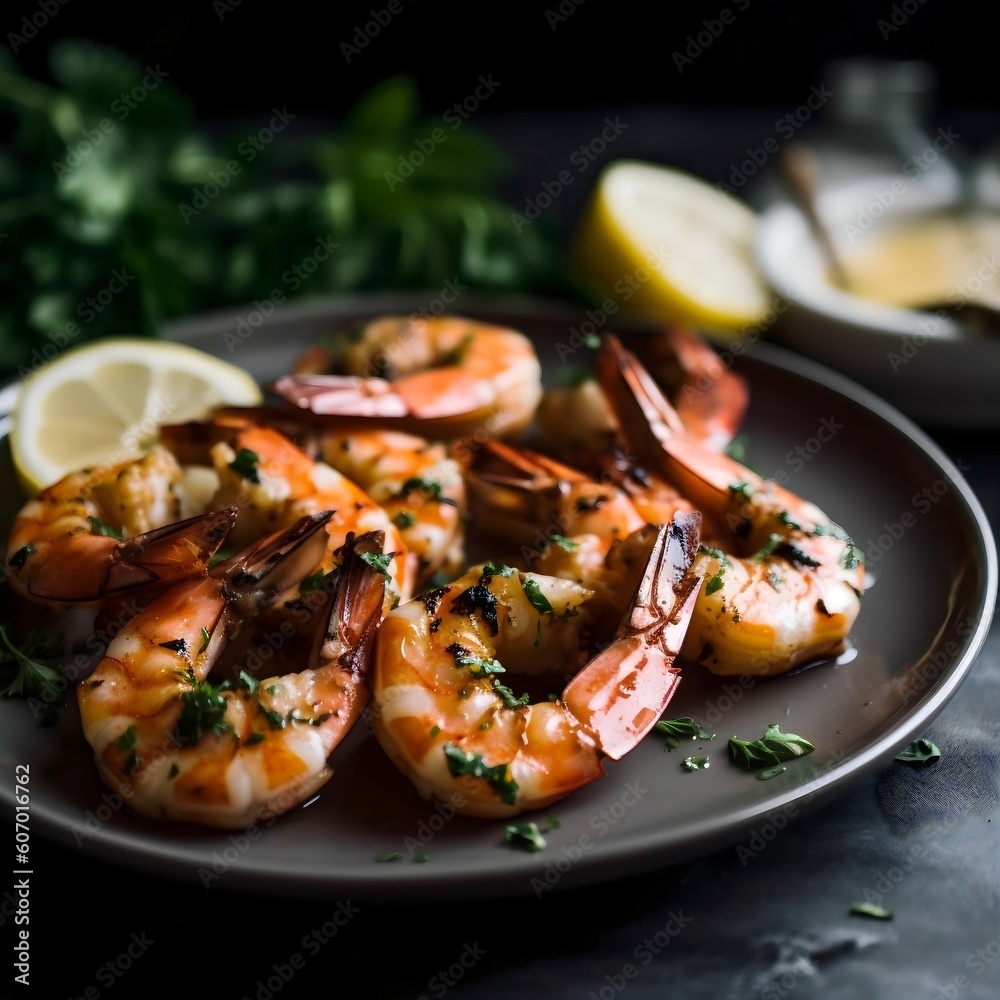 Grilled shrimp with Lemon and Herb, Generative Ai Grilled shrimp with Lemon and Herb, Generative Ai