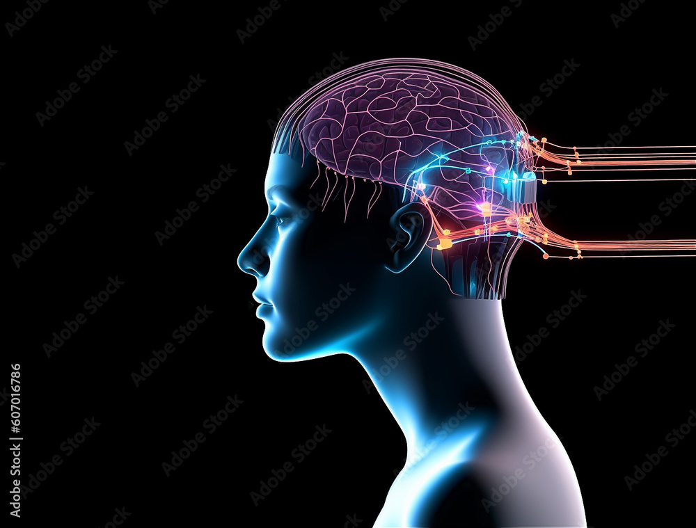 Obraz premium A person with a Neuralink in brain computer interfaces technology, generative AI