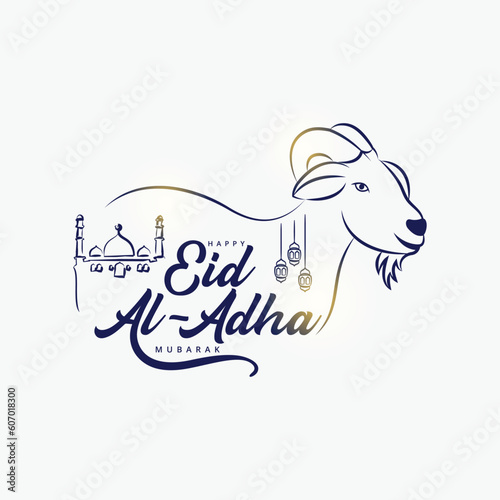Eid Al Adha mubarak with cute sheep animal, The holiday occurs after the culmination of the annual Hajj. Feast of the Sacrifice. 