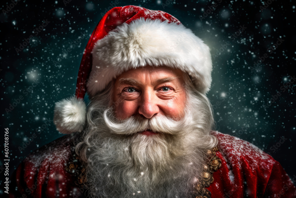 Santa Claus with curly mustache and beard looking into the camera.AI generated. Santa Claus with curly mustache and beard looking into the camera.AI generated.