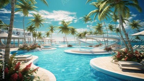Beach resorts  Pictures capture luxurious beachfront resorts and hotels  inviting viewers to imagine themselves indulging in a beachside retreat. Generative AI