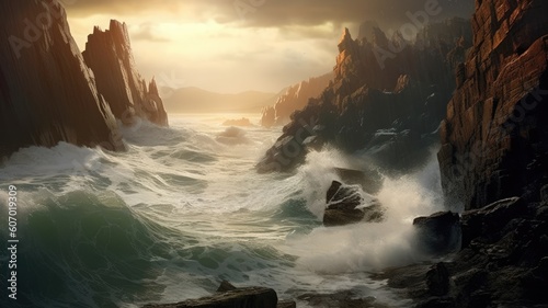 Dramatic coastlines: Images capture rugged cliffs overlooking the sea, showcasing the raw power and beauty of coastal landscapes. Generative AI
