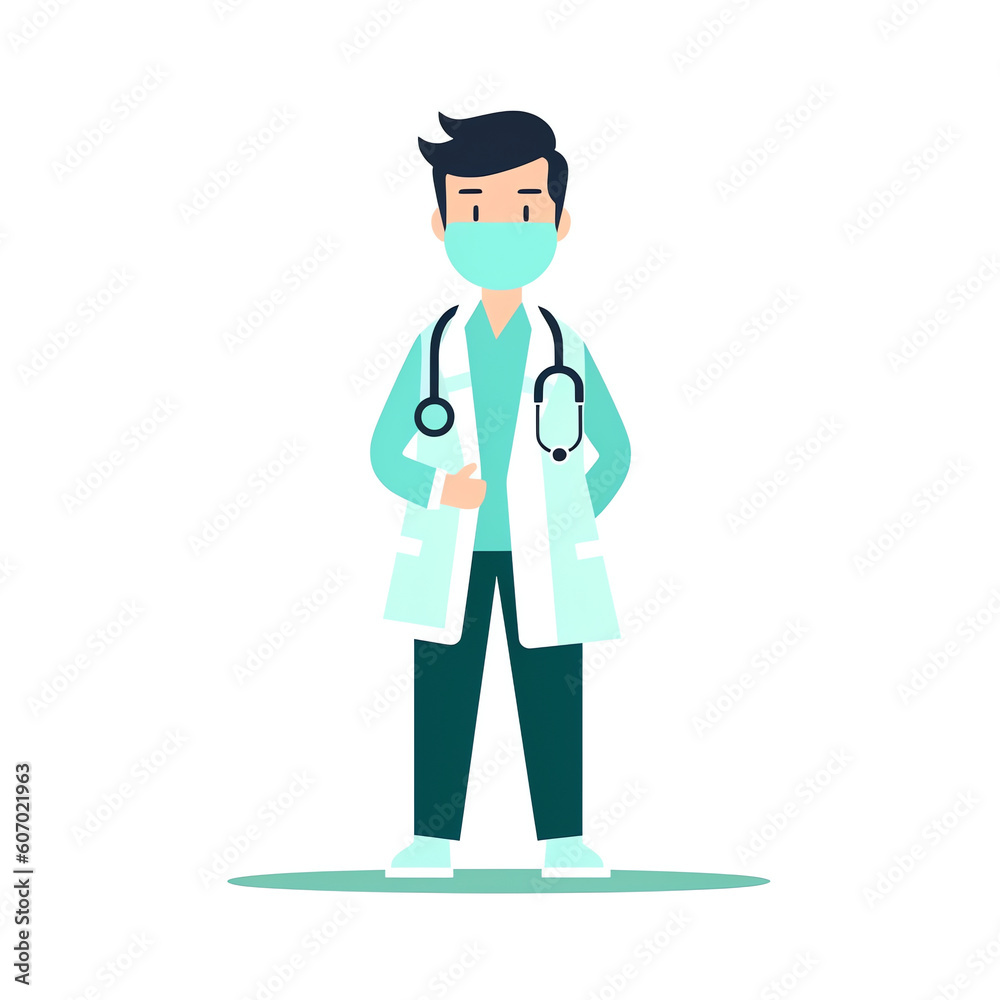 Generative AI Male doctor wearing a medical mask. Coronavirus COVID-19 prevention concept. Vector illustration in flat style Generative AI Male doctor wearing a medical mask. Coronavirus COVID-19 prevention concept. Vector illustration in flat style