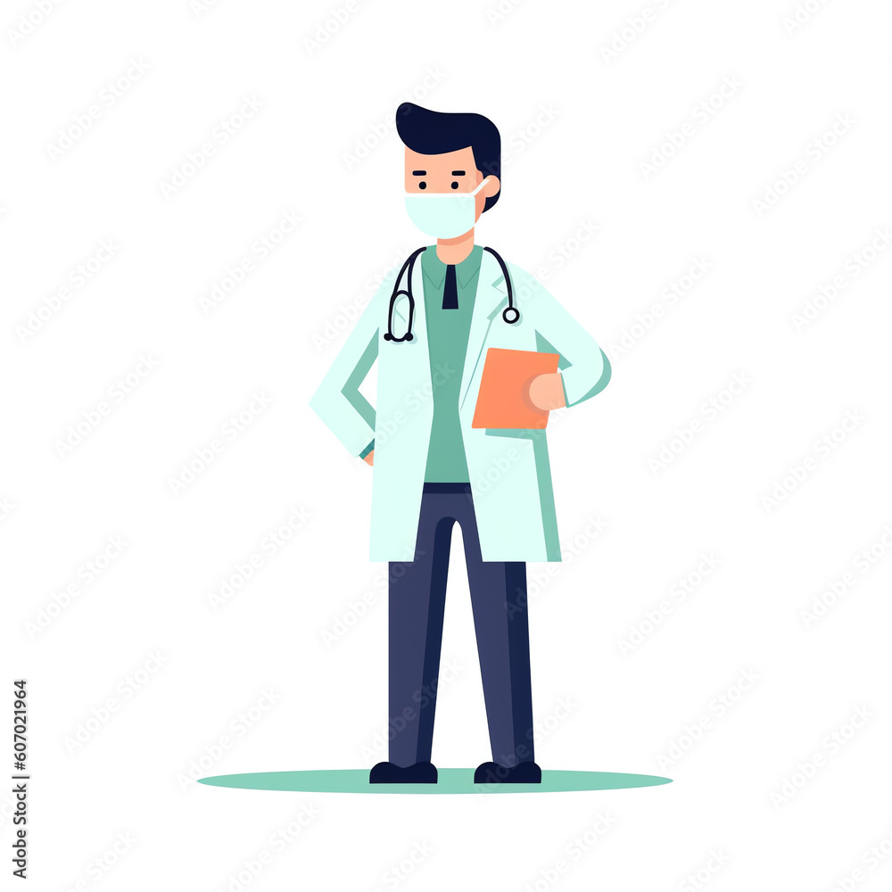 Generative AI Male doctor wearing a medical mask. Coronavirus COVID-19 prevention concept. Vector illustration in flat style Generative AI Male doctor wearing a medical mask. Coronavirus COVID-19 prevention concept. Vector illustration in flat style