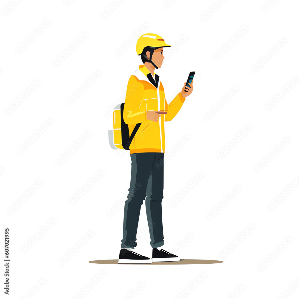 Generative AI Delivery service concept, courier character riding yellow delivery car, hand holding smartphone with location. Vector illustration in flat style Generative AI Delivery service concept, courier character riding yellow delivery car, hand holding smartphone with location. Vector illustration in flat style