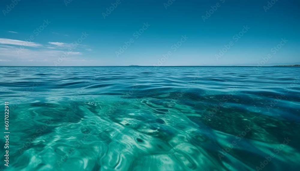 In the serenity of a calm tropical blue sea, beautifully isolated from the world around it. 