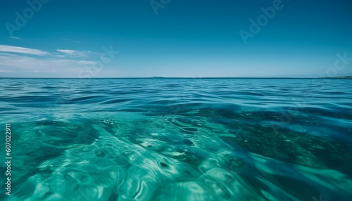 In the serenity of a calm tropical blue sea, beautifully isolated from the world around it. 