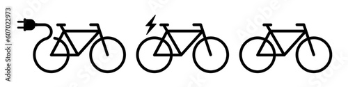 Electro bicycle icon set line style