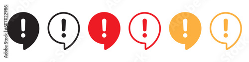 Warning sign in speech bubble icon set