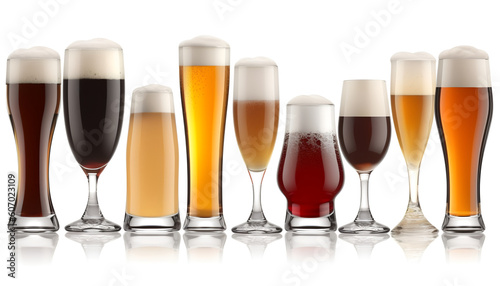 Indulge in the diverse world of beer with this captivating collection featuring eight different types of draft beers, expertly isolated on a crisp white background. 🍺