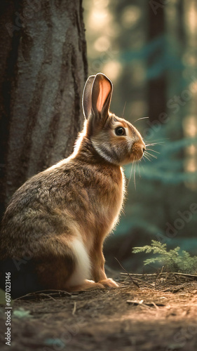 Illustration of a rabbit in a forest scene. Created with Generative AI technology. © Adrian Grosu