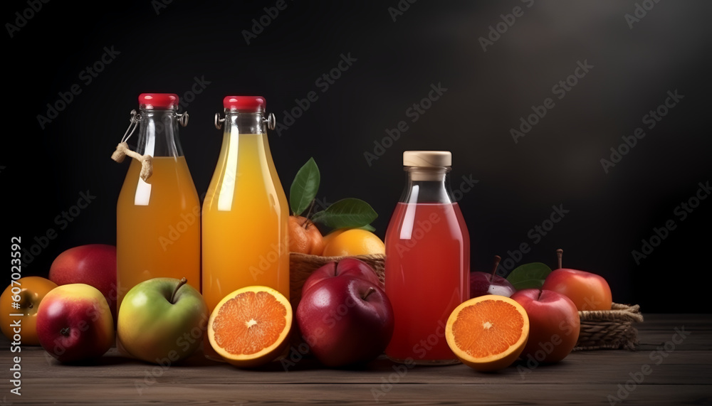 Quench your thirst with the vibrant combination of fruit juice in a refreshing bottle, accompanied by a bountiful assortment of fresh fruits. Quench your thirst with the vibrant combination of fruit juice in a refreshing bottle, accompanied by a bountiful assortment of fresh fruits.