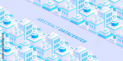 Hosting server isometric vector illustration. Abstract 3d datacenter or blockchain background. Network mainframe infrastructure website header layout. Computer storage or farming workstation.