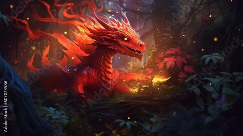 A large, red dragon is a symbol of the new year according to the eastern calendar. AI generated. Generative AI