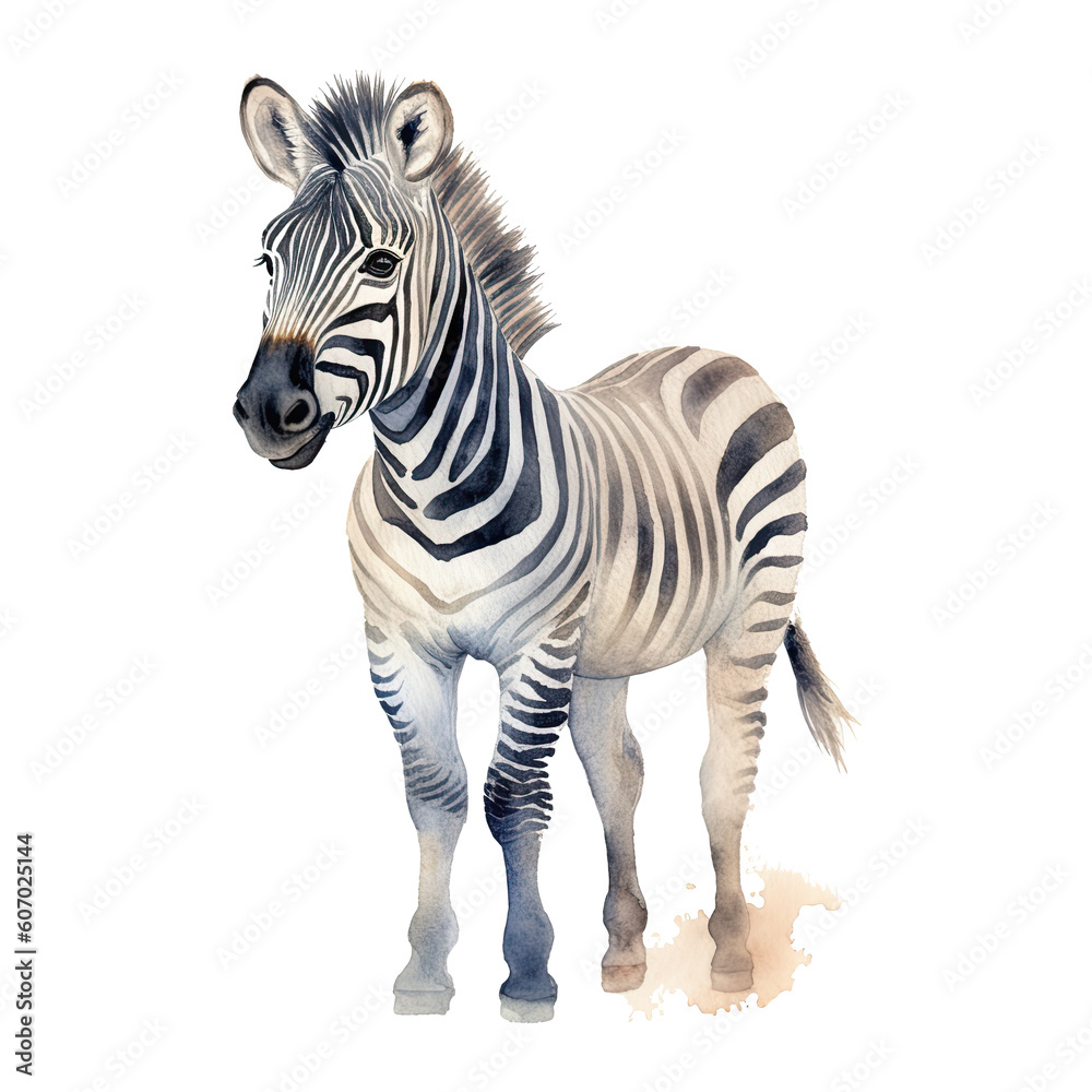 Watercolor little zebra isolated on transparent background. Generative AI Watercolor little zebra isolated on transparent background. Generative AI