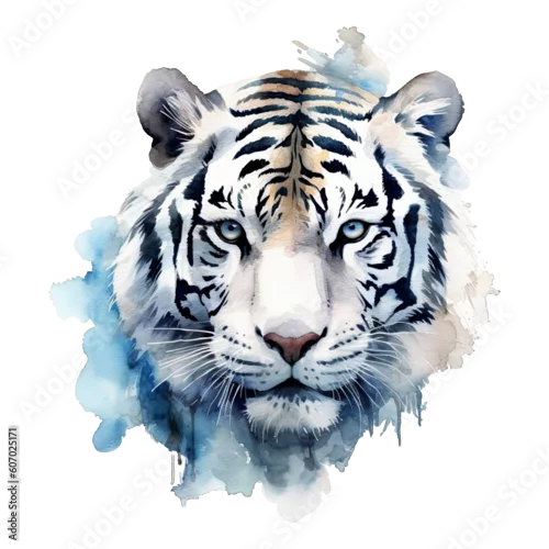 Naklejka na ścianę Watercolor white tiger animal isolated on transparent background. Generative AI
