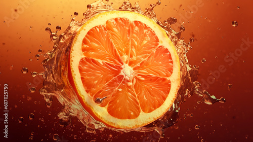 Fresh orange half with water splash background. Generative AI