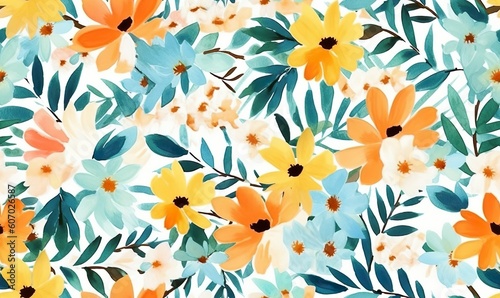 watercolor-style floral seamless tiles in pastel colors